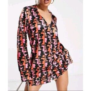 First Distraction The Label Shirt Dress In Multi Retro Print Size 8 NWT